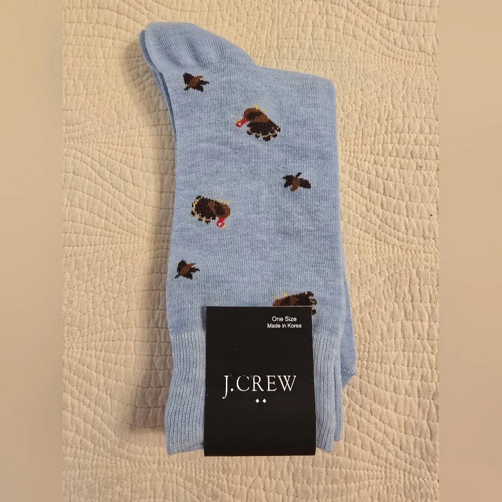 NWT J. Crew Light Blue Socks with Turkey Design
